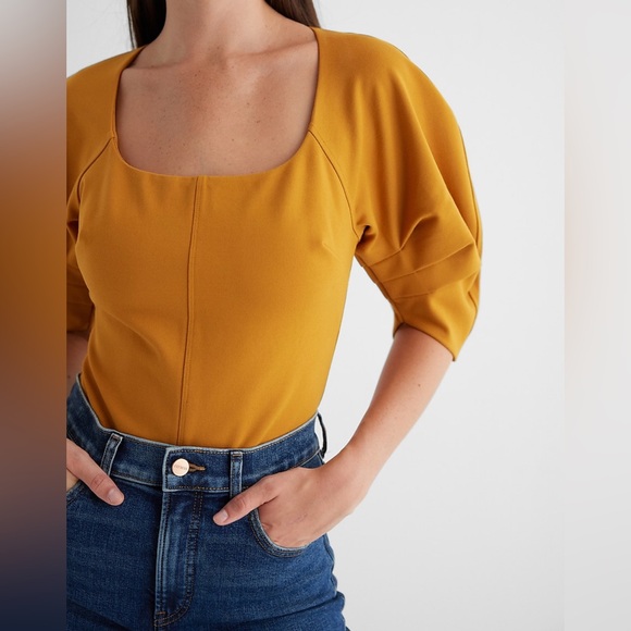 Express Fitted Ponte Square Neck Puff Sleeve Bodysuit in Size Small - Picture 6 of 12